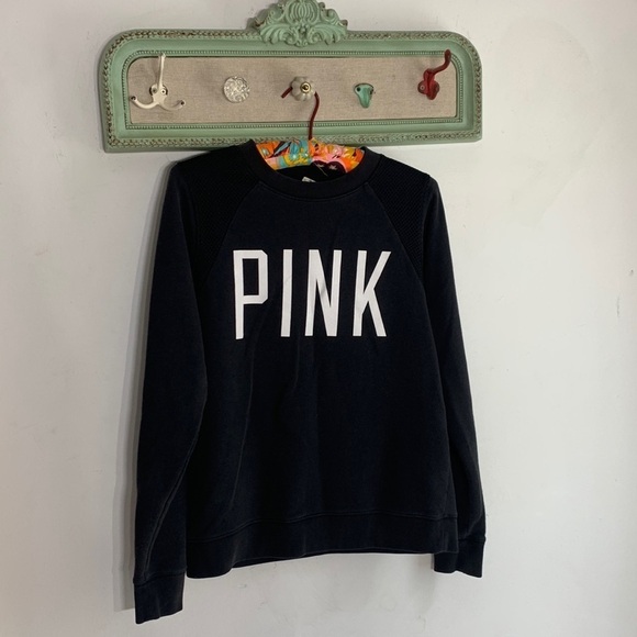 Victoria’s Secret pink fishnet panel crewneck pull over  black xs women’s - Picture 1 of 6